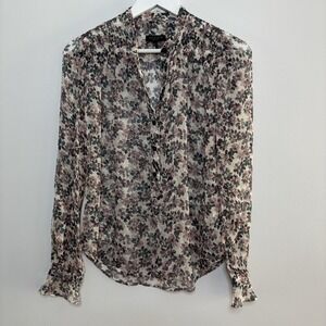 Rag & Bone Susan Sheer 100% Silk Floral Print Blouse Women XS Long Sleeve Ditzy